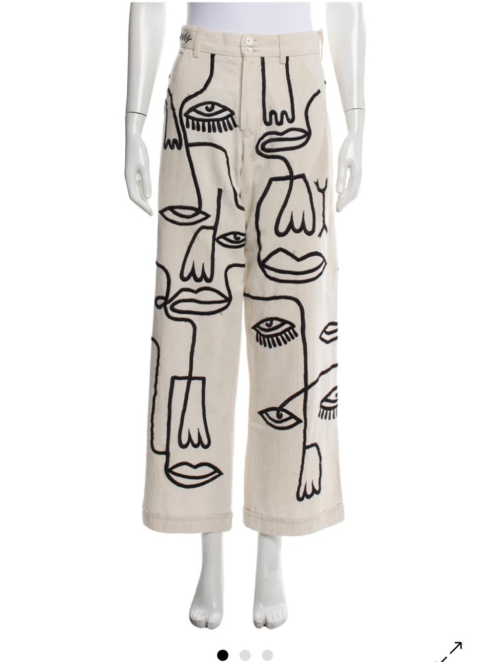 Maison Les Enerves Siam Face Print Wide Leg Pants - Cream & Black L